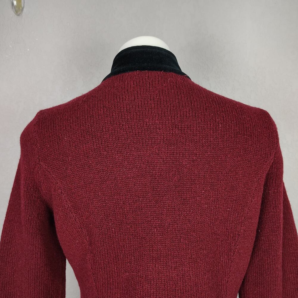 Ralph Lauren Lambs Wool Blend Riding Sweater Jacket Burgundy Velvet Collar - Picture 13 of 14